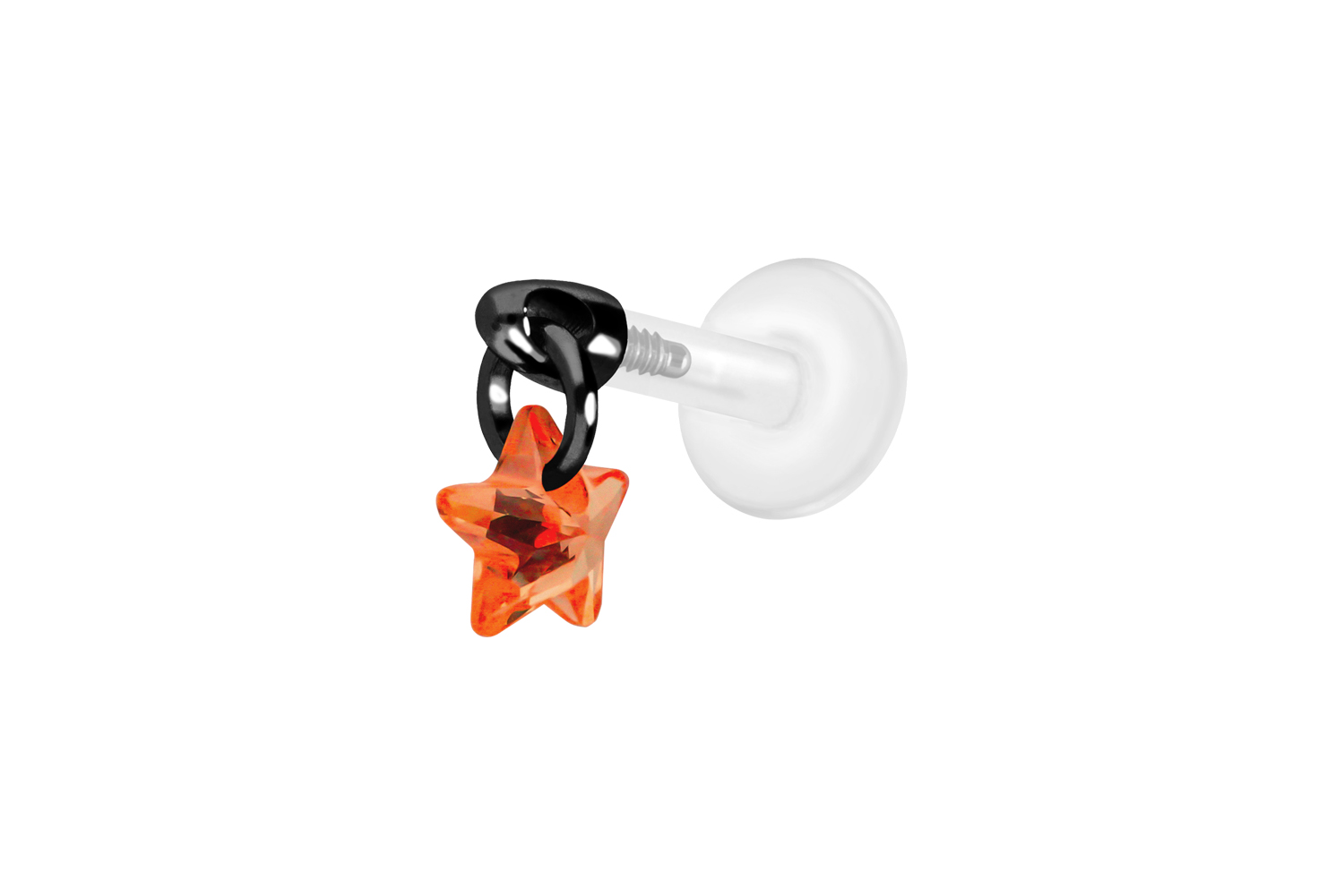 PTFE Labret Piercing mit Innengewinde + Titan-Aufsatz KRISTALLSTERN